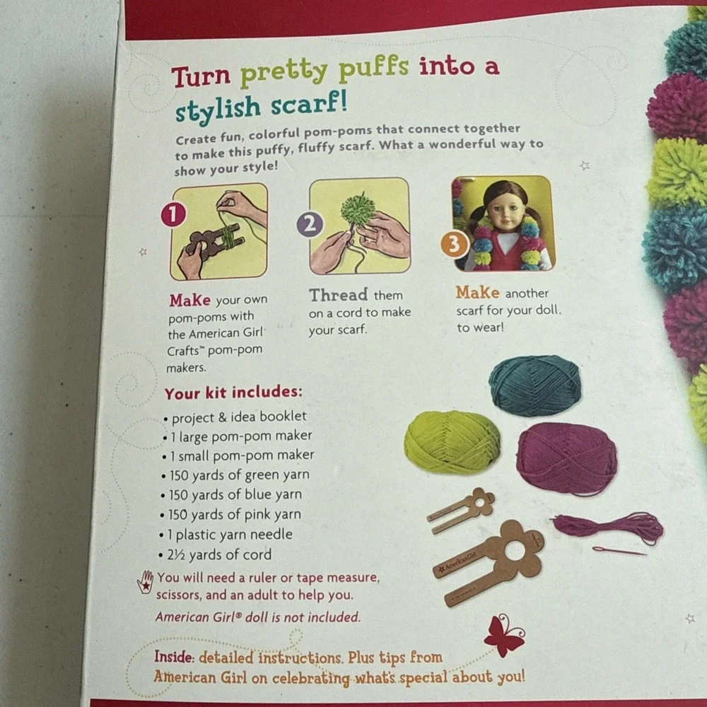 NEW American Girl Crafts Pom-Pom Scarves DIY Kit Summer Fun for You & Your Doll